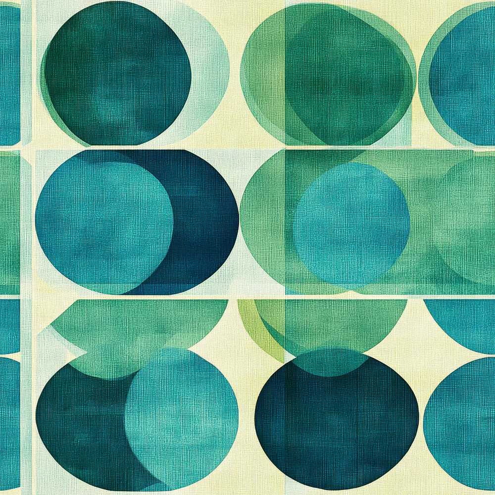Abstract Green Circle Shapes Mid Century Modern Style