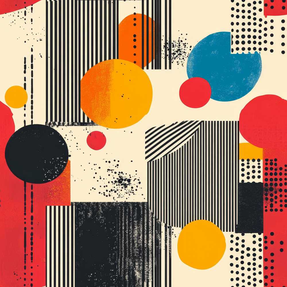 Abstract Modern Memphis Style Shapes Lines Dots Pattern
