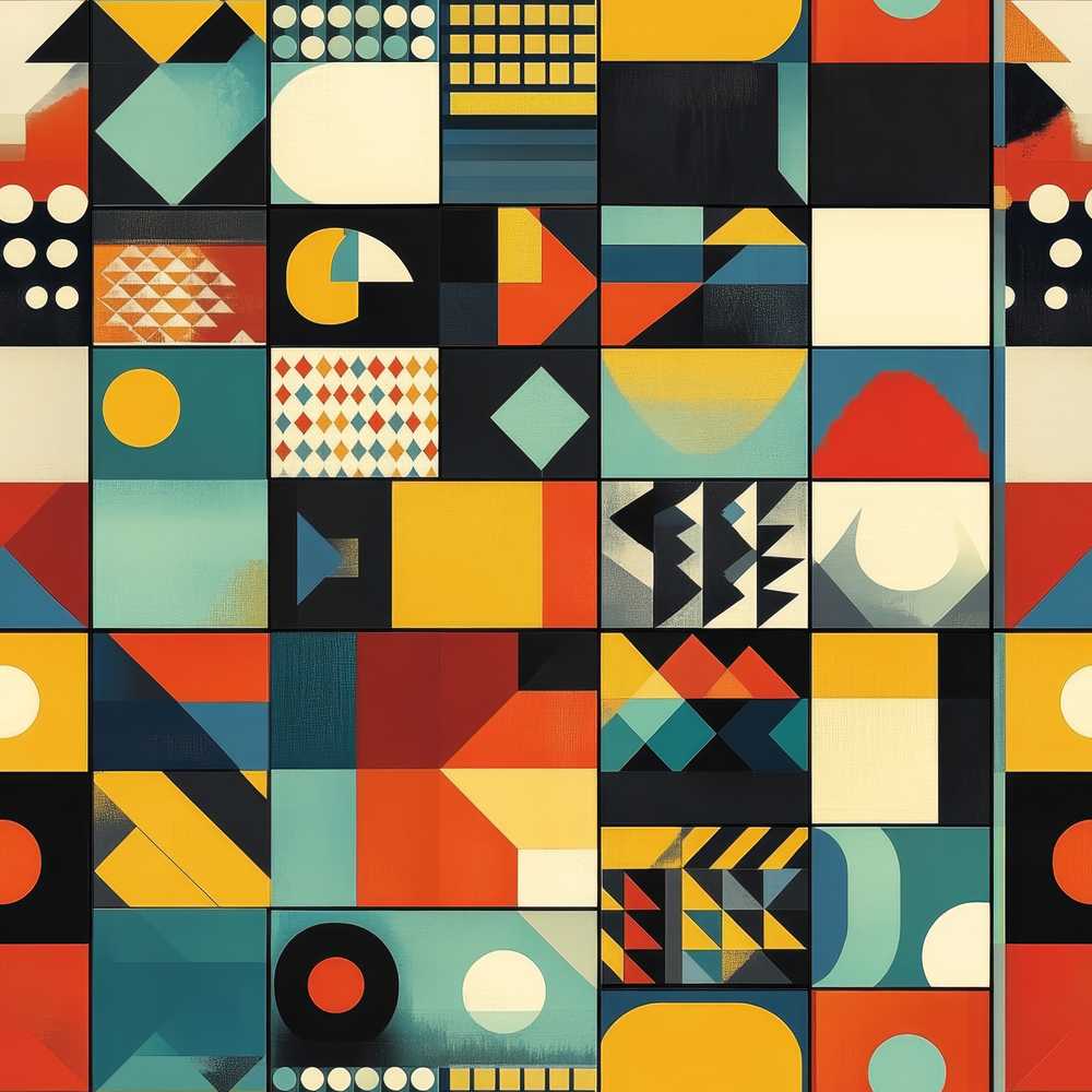 Abstract Modern Bauhaus Geometric Grid Color Block Art
