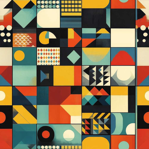 Abstract Modern Bauhaus Geometric Grid Color Block Art