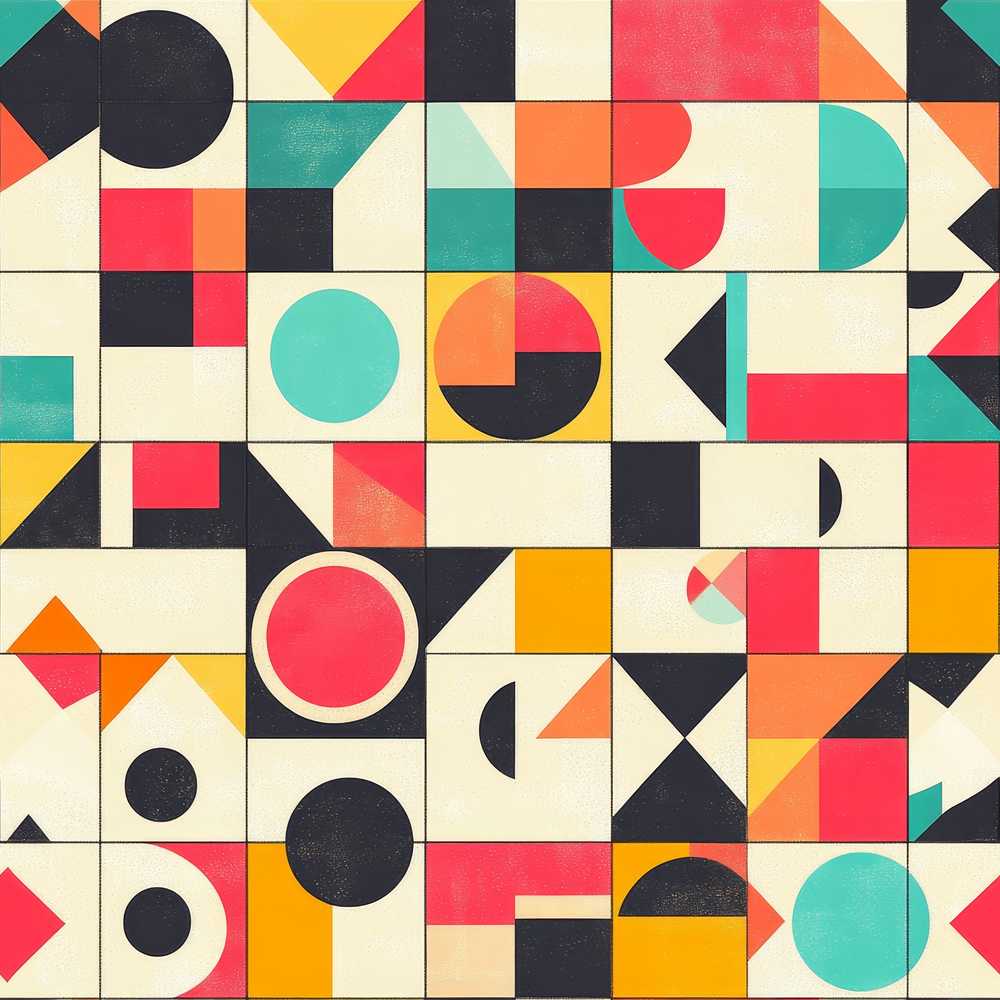 Abstract Bauhaus Geometric Color Block Grid Art Texture