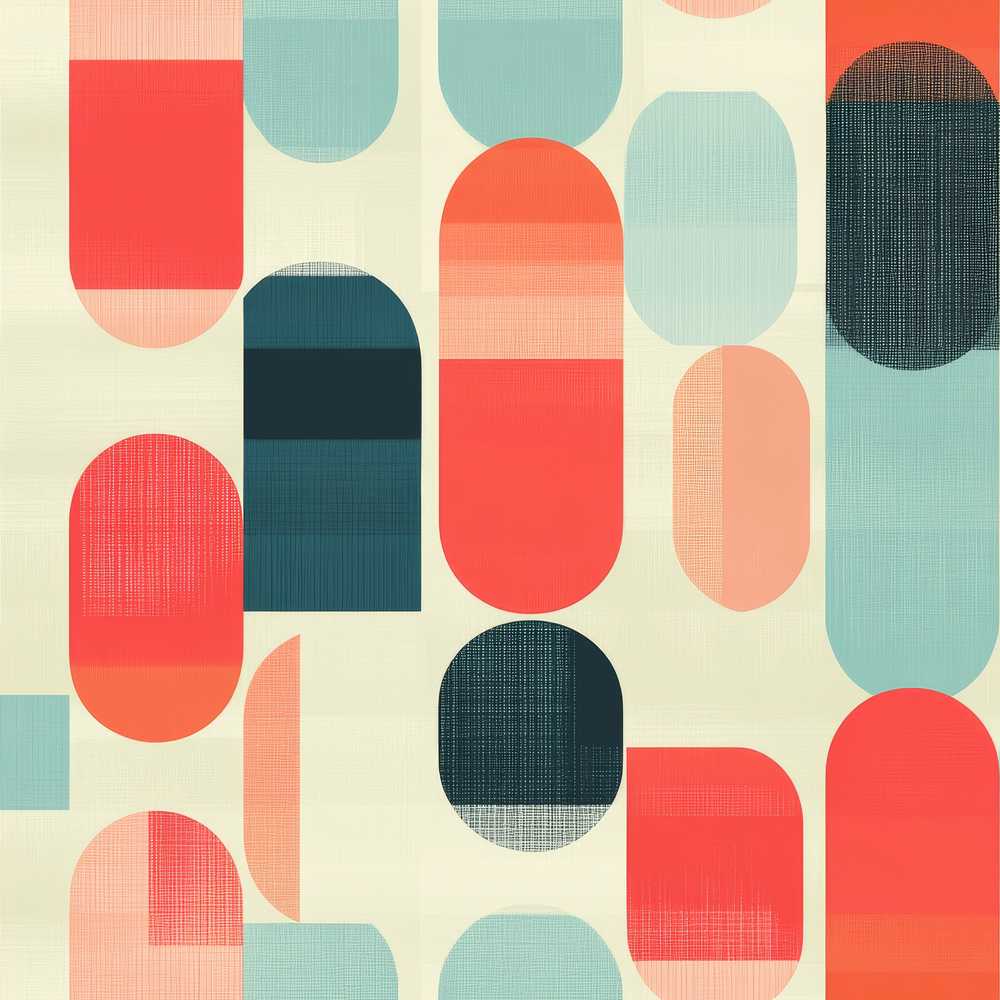 Abstract Minimal Capsule Shapes Mid Century Modern Art