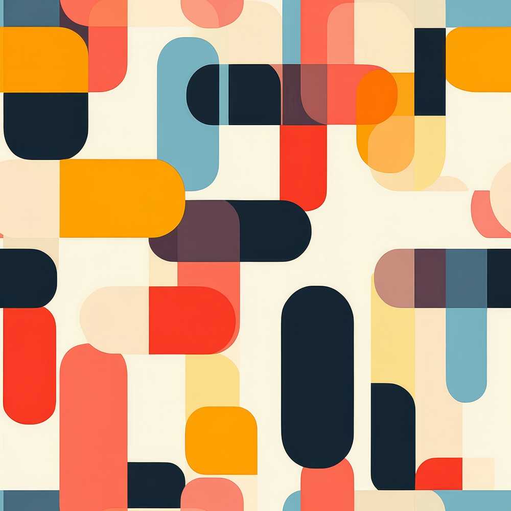 Abstract Mid Century Rounded Geometric Shape Soft Colors