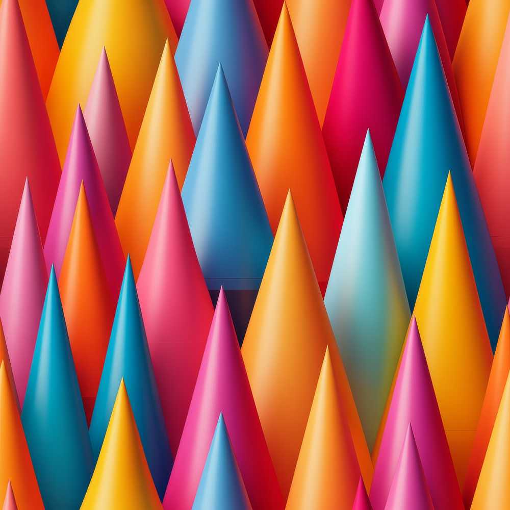 Abstract Colorful 3D Cone Shapes Modern Geometric Gradient