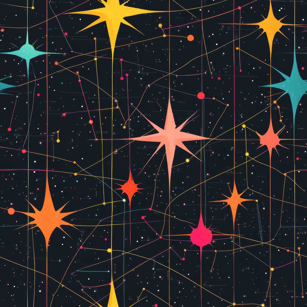 Abstract Night Sky Starburst Lines Atomic Mid Century
