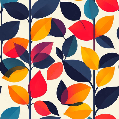 Abstract Colorful Leaves Branch Pattern Minimal Wildflower Botanical
