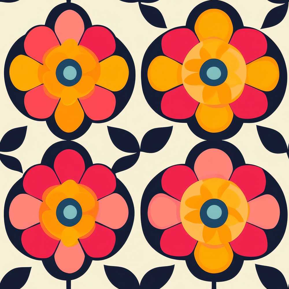 Floral Circle Motif Bold Graphic Flowers Wildflower Pattern Botanical