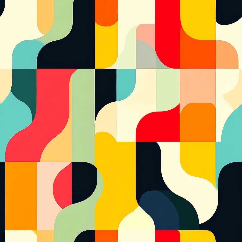 Geometric Color Block Rounded Shapes Modern Repeat Pattern