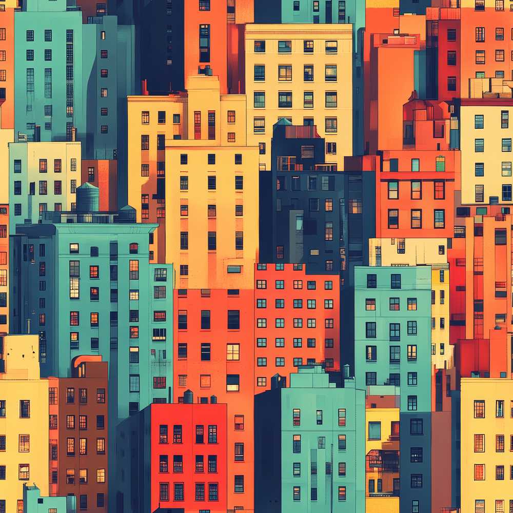 Abstract Vibrant Cityscape Architecture Geometric Style Art Texture