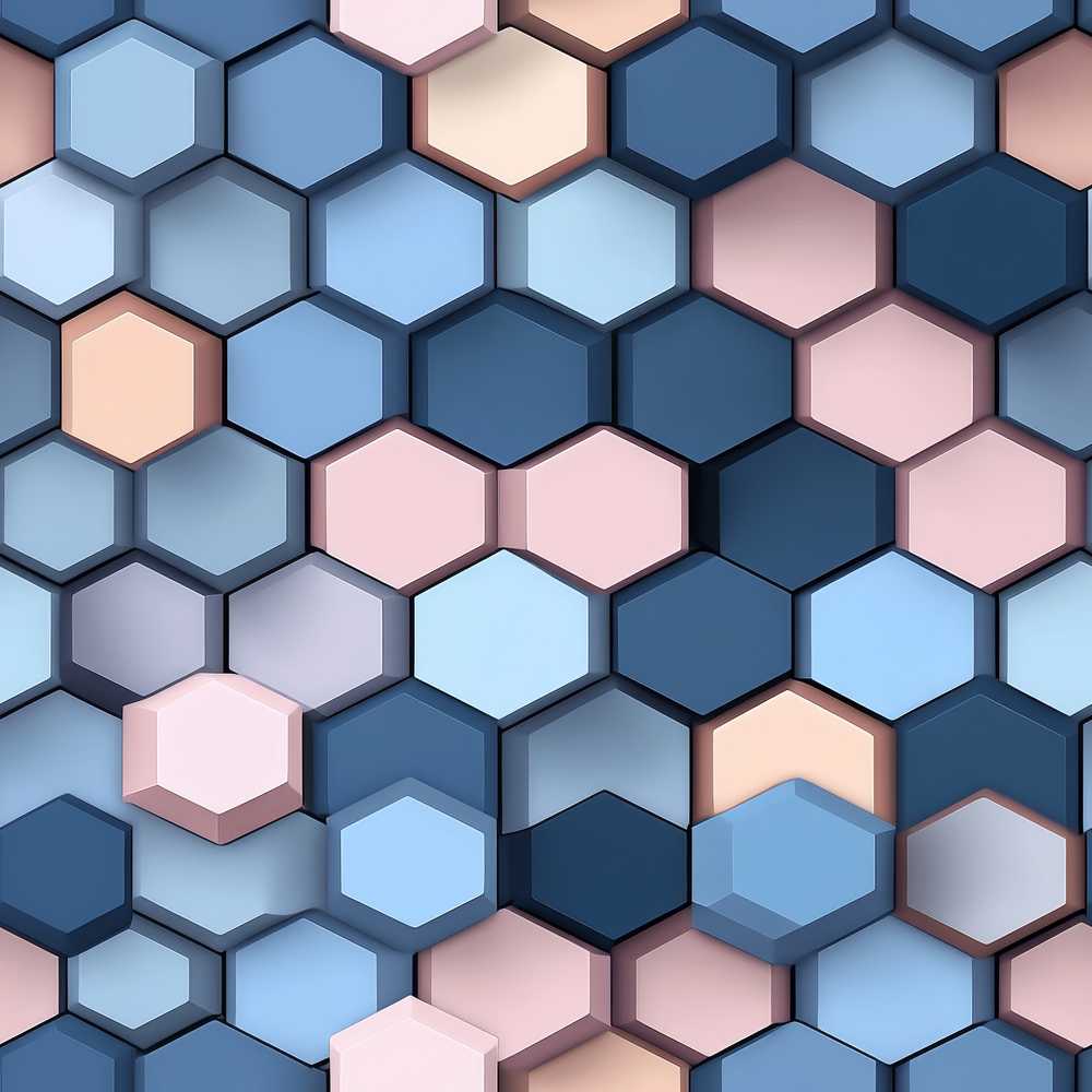 Modern Hexagon Geometric Pattern Soft Blue Pink Tones