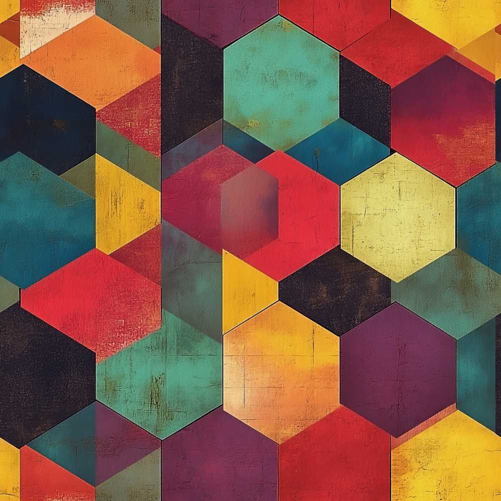 Vintage Hexagon Color Block Geometric Pattern Repeat Decorative