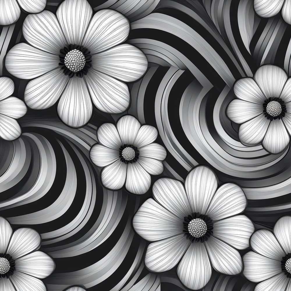 Monochrome Flower Wave Abstract Background Wildflower Pattern Botanical