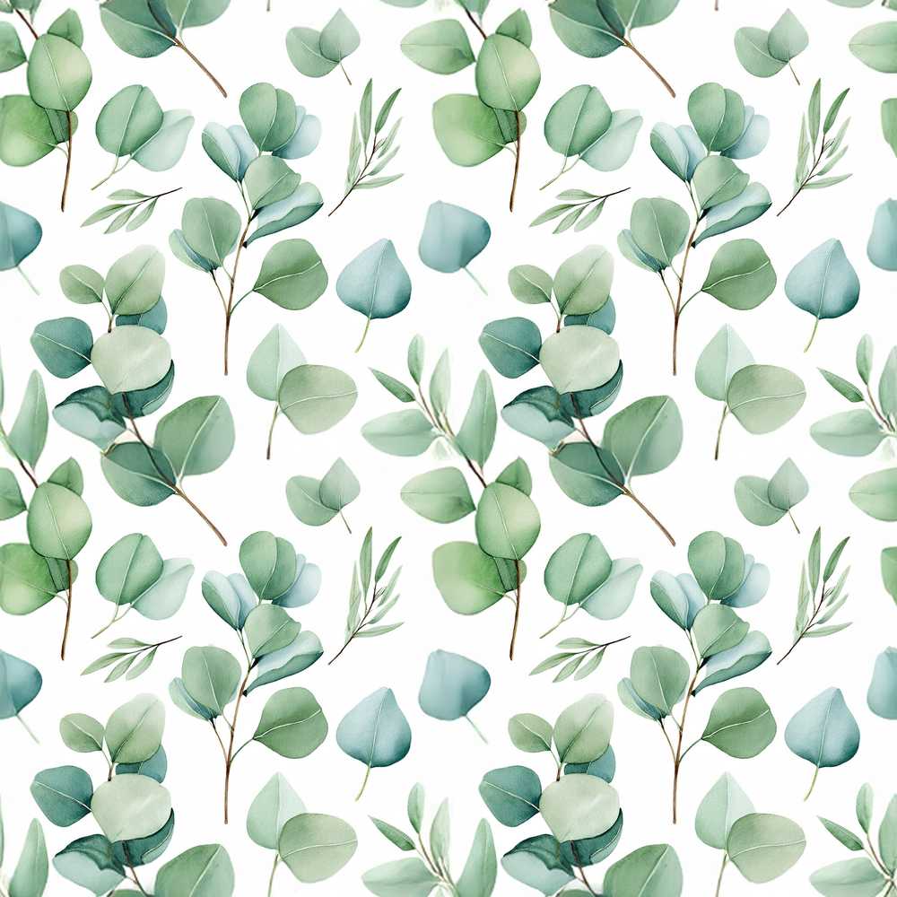 Soft Pastel Eucalyptus Leaf Sprigs Botanical Wildflower Pattern