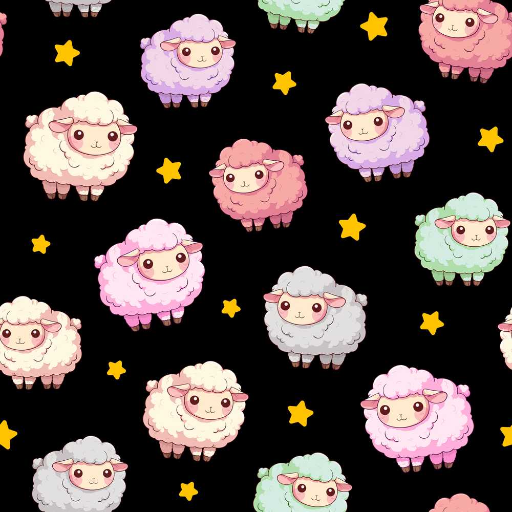 Cute Kawaii Sheep with Night Star Background Decorative