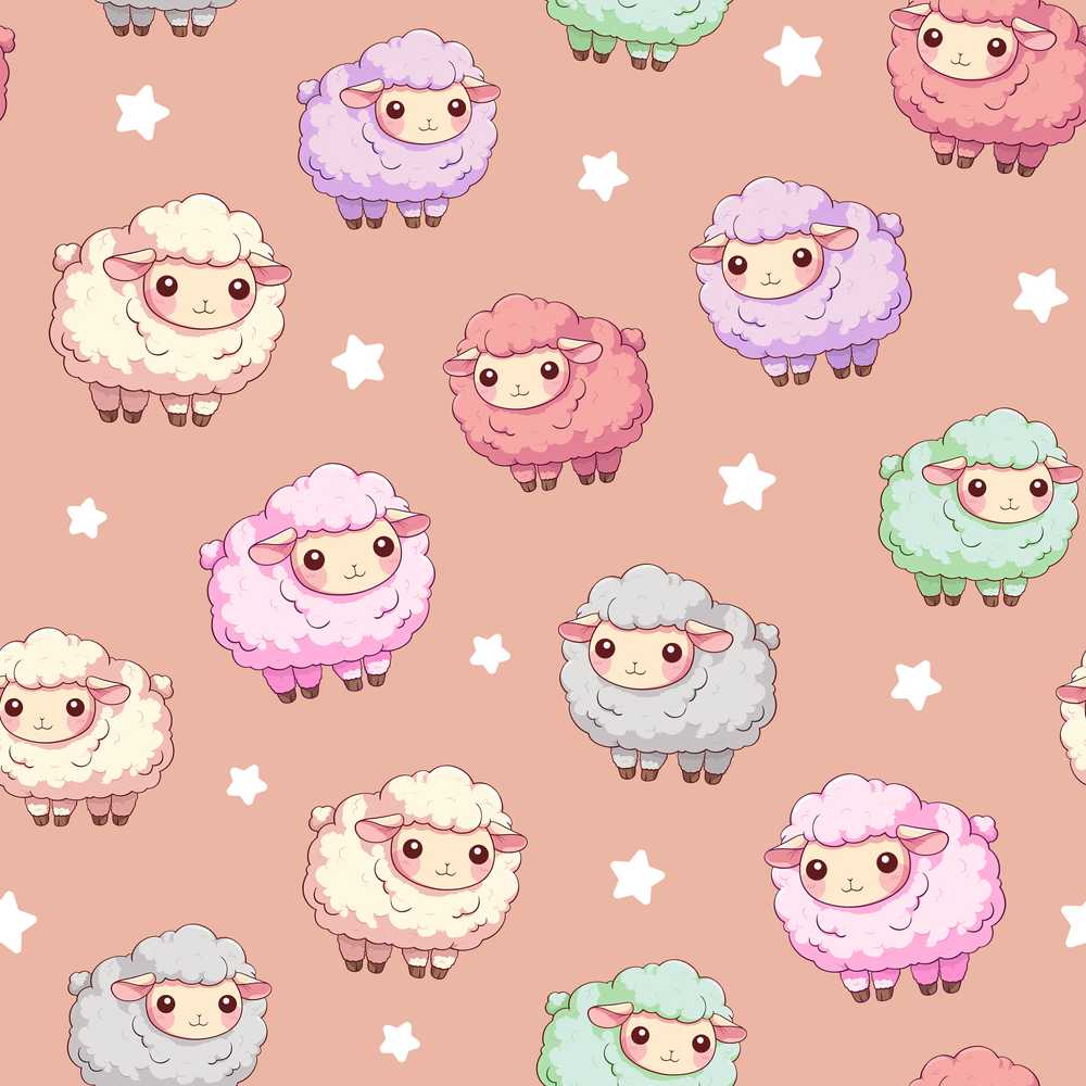 Cute Kawaii Sheep with Soft Peach Background Decorative