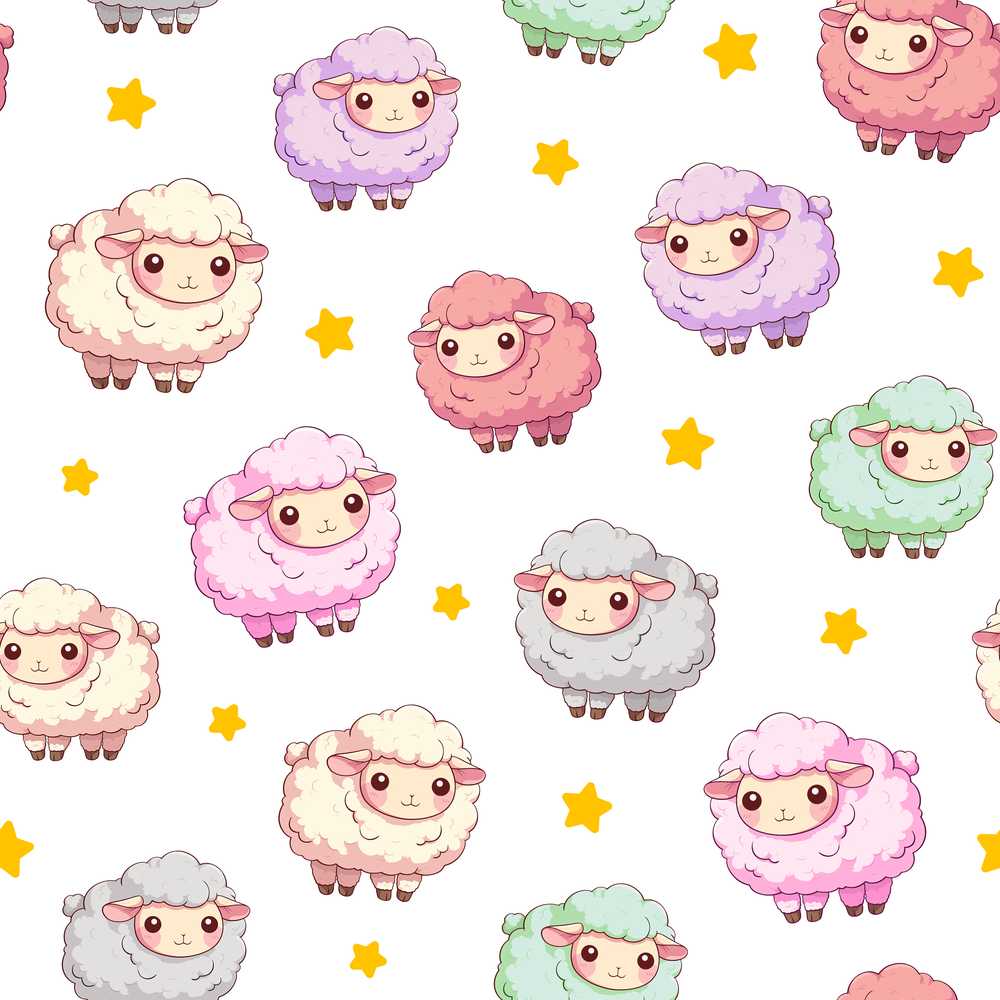 Cute Kawaii Sheep with Grey Star Background Decorative