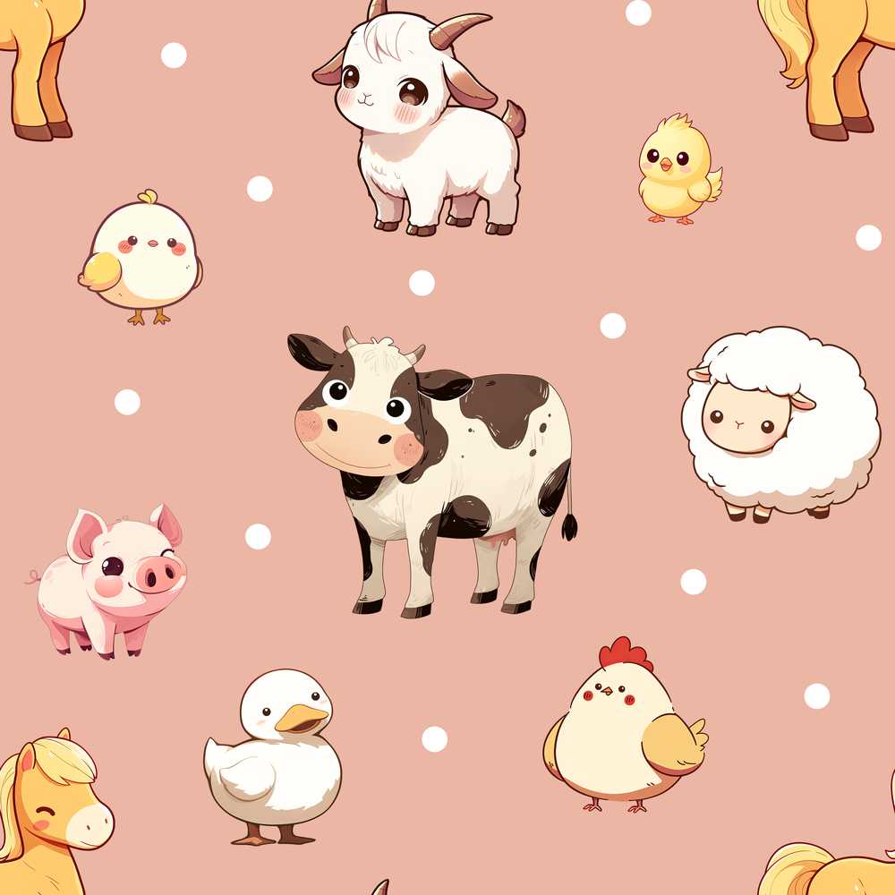 Cute Farm Animals Peach Background Illustration Repeat Pattern