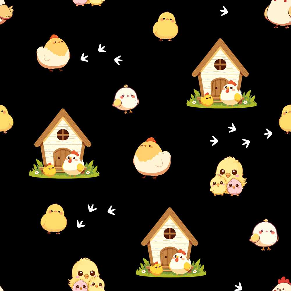 Cute Baby Chick Hen Coop Farm Black Background