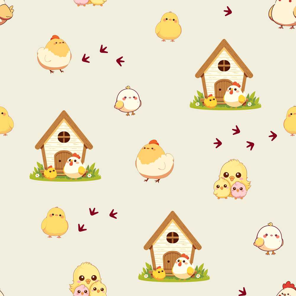 Cute Baby Chick Hen Coop Farm Cream Background