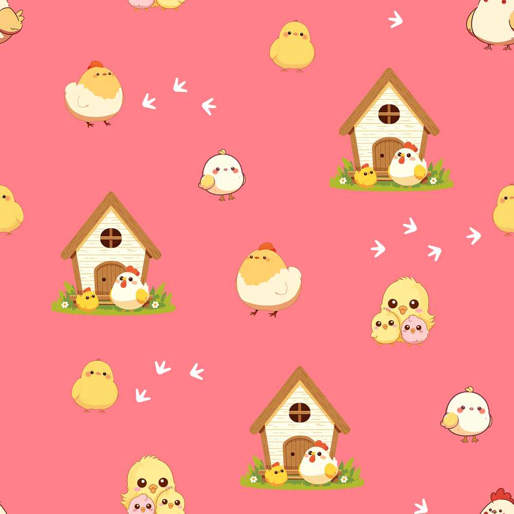 Cute Baby Chick Hen Coop Farm Coral Background