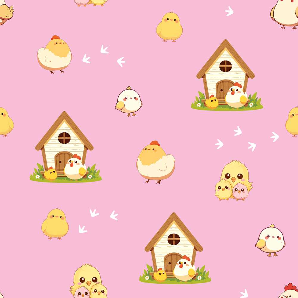 Cute Baby Chick Hen Coop Farm Soft Pink Background