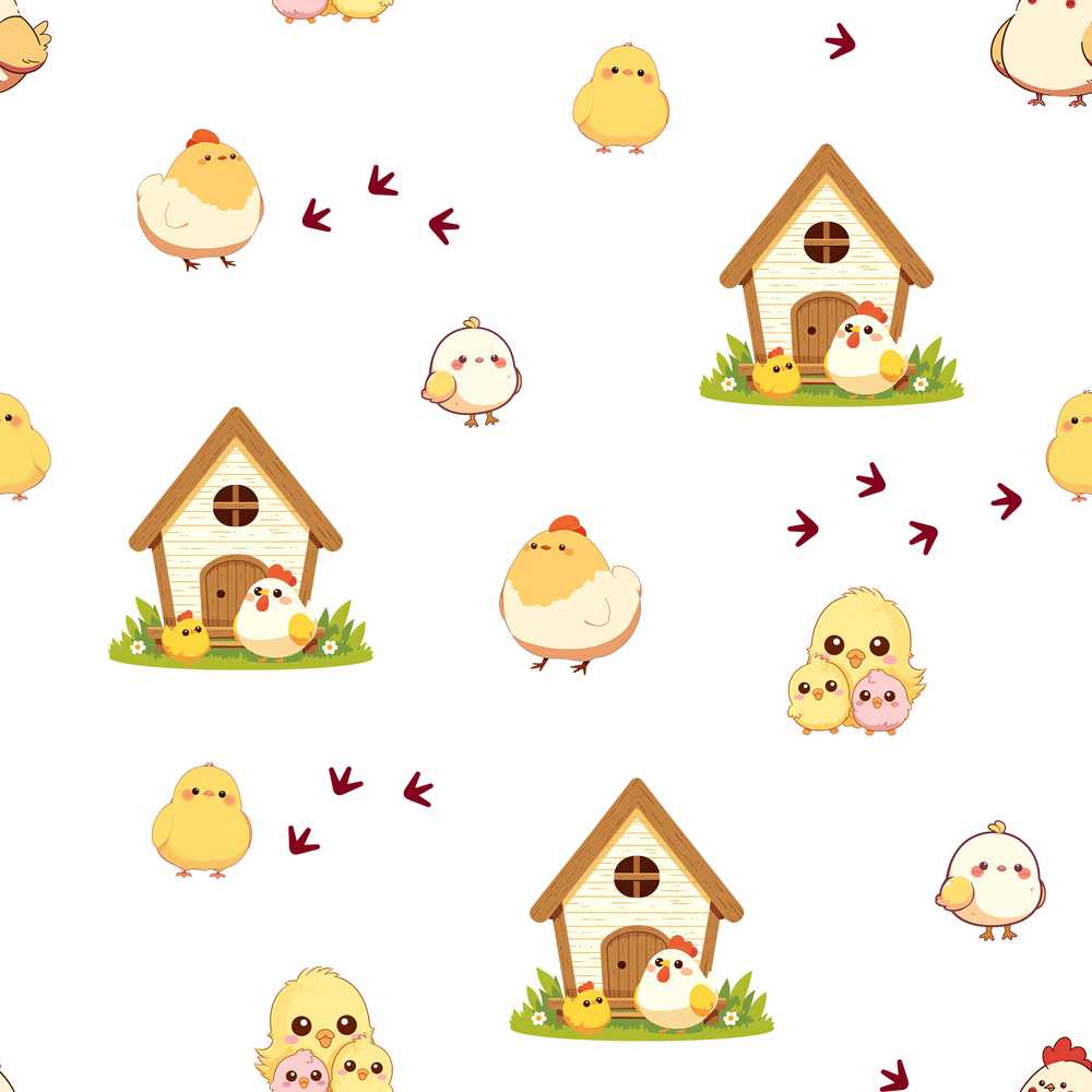Cute Baby Chick Hen Coop Farm Light Grey Background