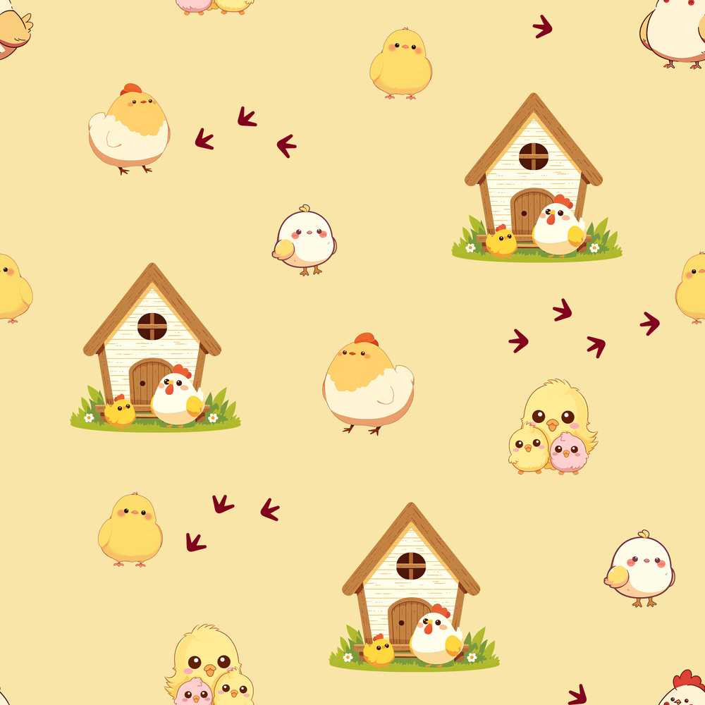 Cute Chicken Family Farmhouse Decorative Repeat Pattern Design
