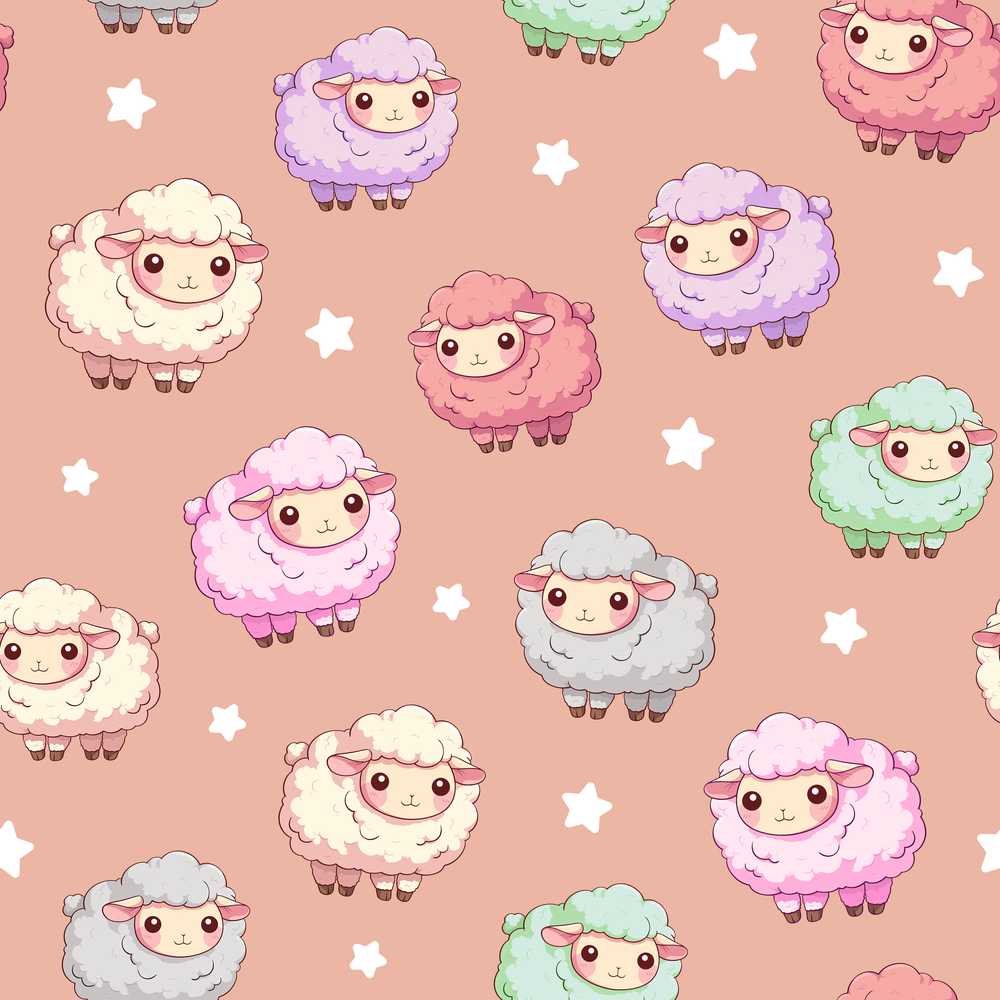 Cute Pastel Sheep Stars Peach Background Decorative Repeat