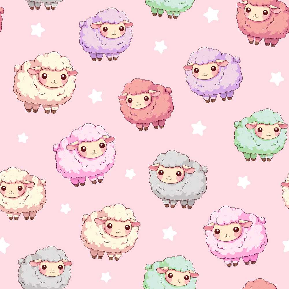 Cute Pastel Sheep Stars Pink Background Decorative Repeat