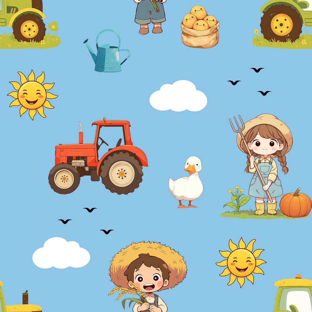 Cute Farm Tractor Farmer Duck Blue Sky Decorative