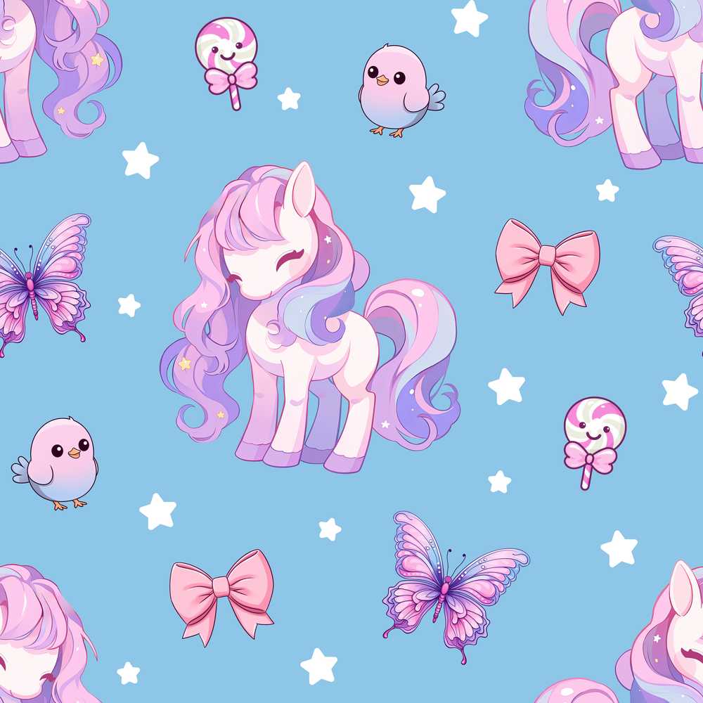 Cute Unicorn Pastel Stars Birds Bows Candy Sky