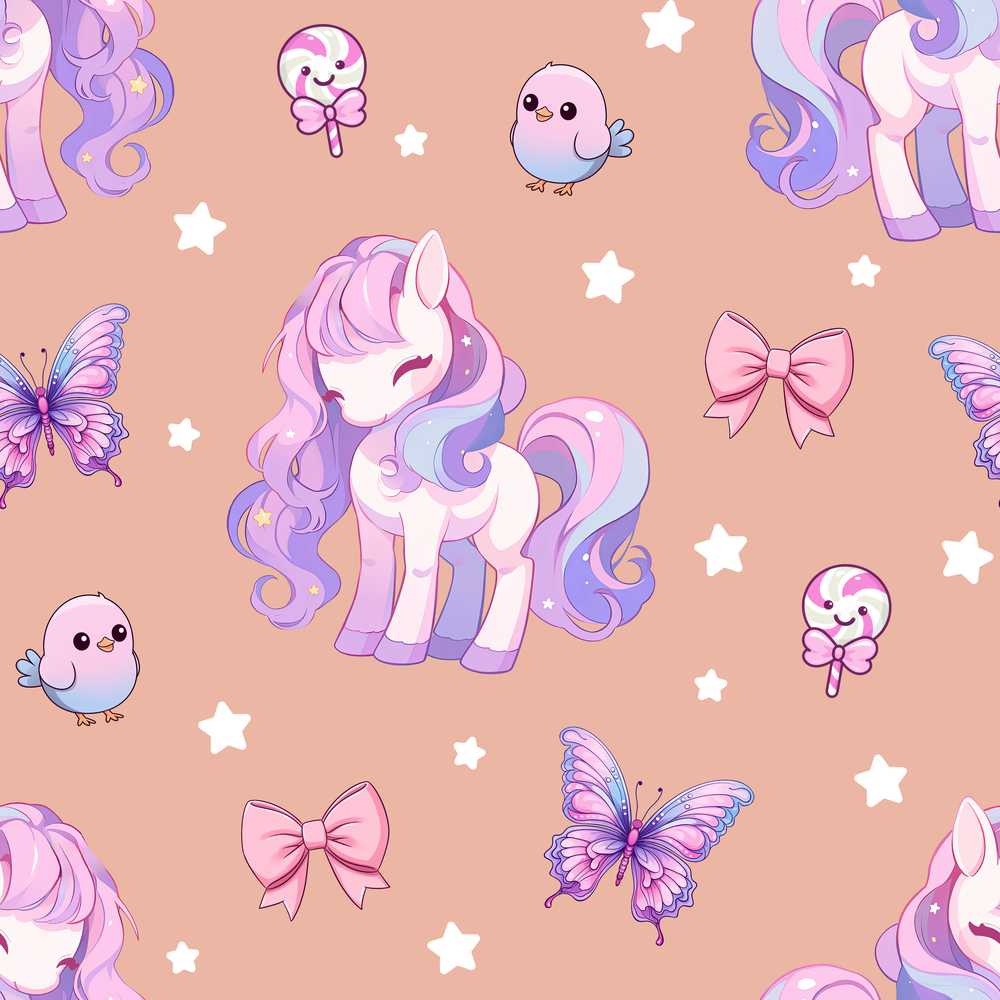 Cute Unicorn Pastel Stars Birds Bows Candy Peach