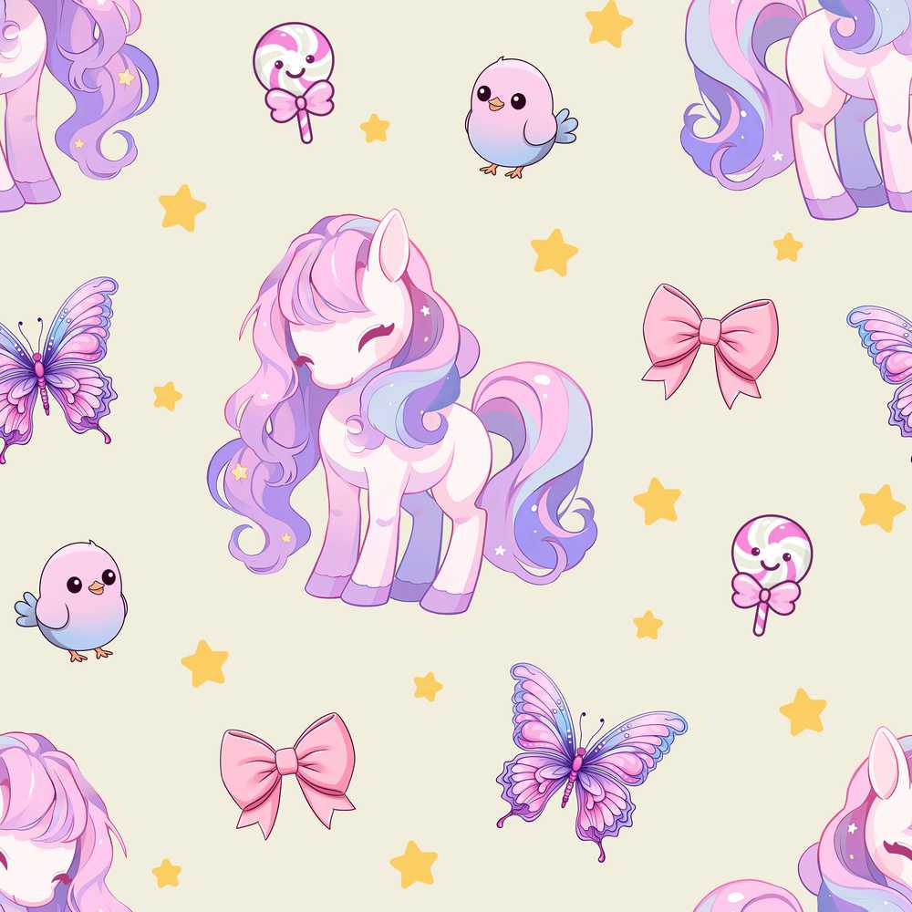 Cute Unicorn Pastel Stars Birds Bows Candy Cream