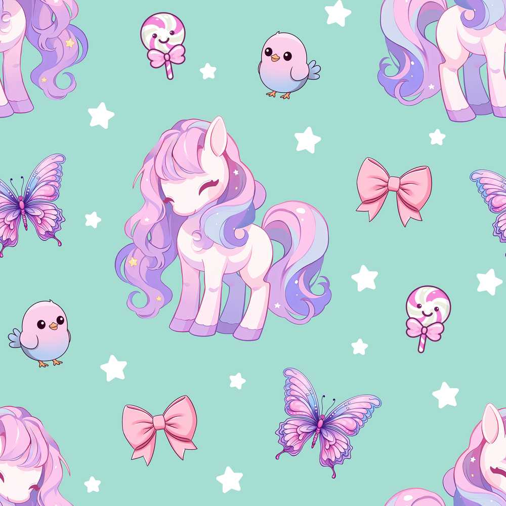 Cute Unicorn Pastel Stars Birds Bows Candy Mint