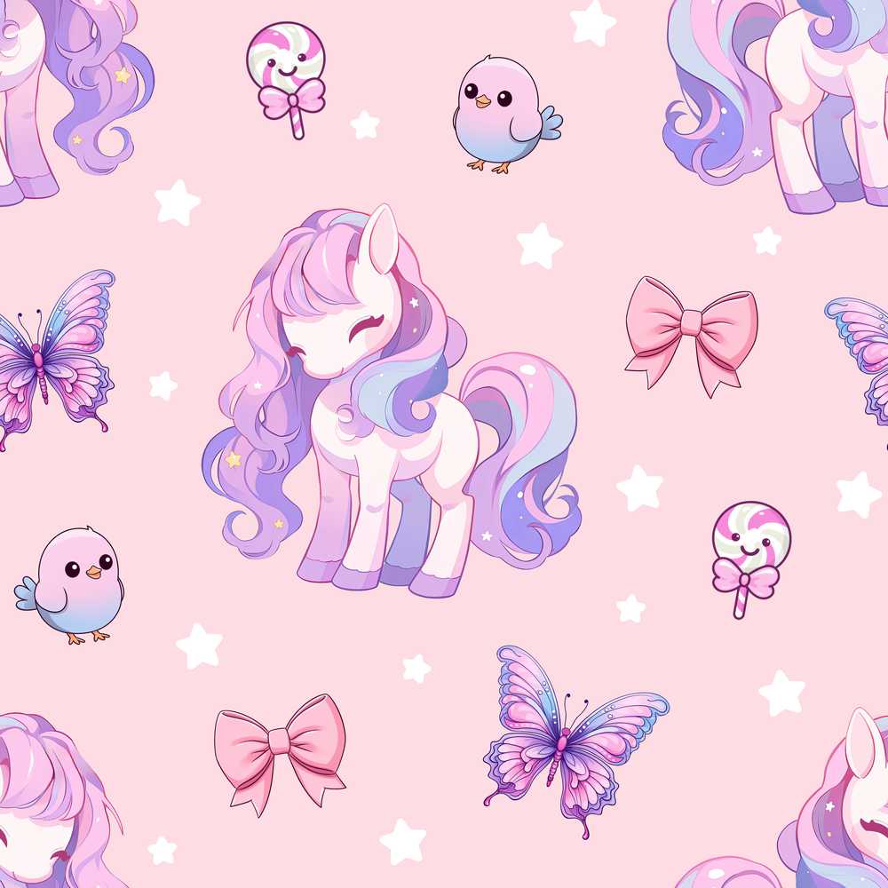 Cute Unicorn Pastel Stars Birds Bows Candy Pink