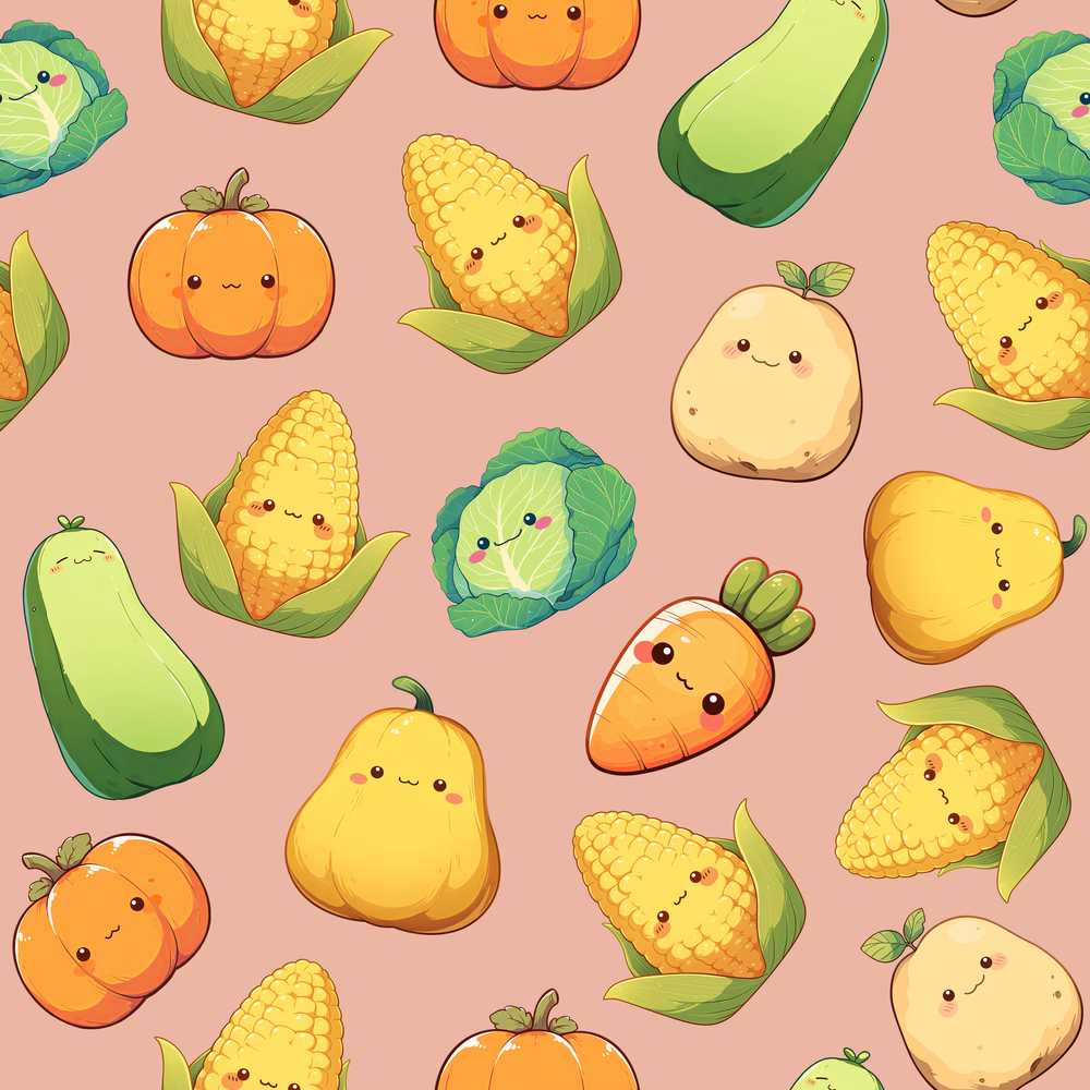 Cute Kawaii Autumn Vegetables Corn Pumpkin Carrot Peach