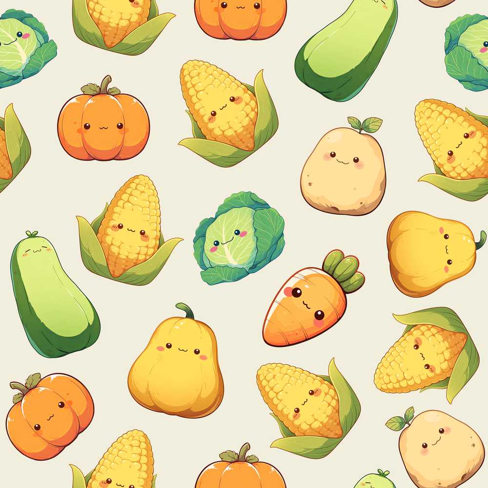 Cute Kawaii Autumn Vegetables Corn Pumpkin Carrot Beige