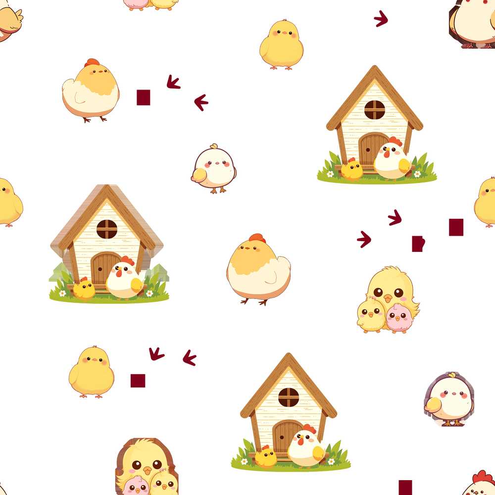 Cute Farm Chick Chicken Coop Arrows White Illustration