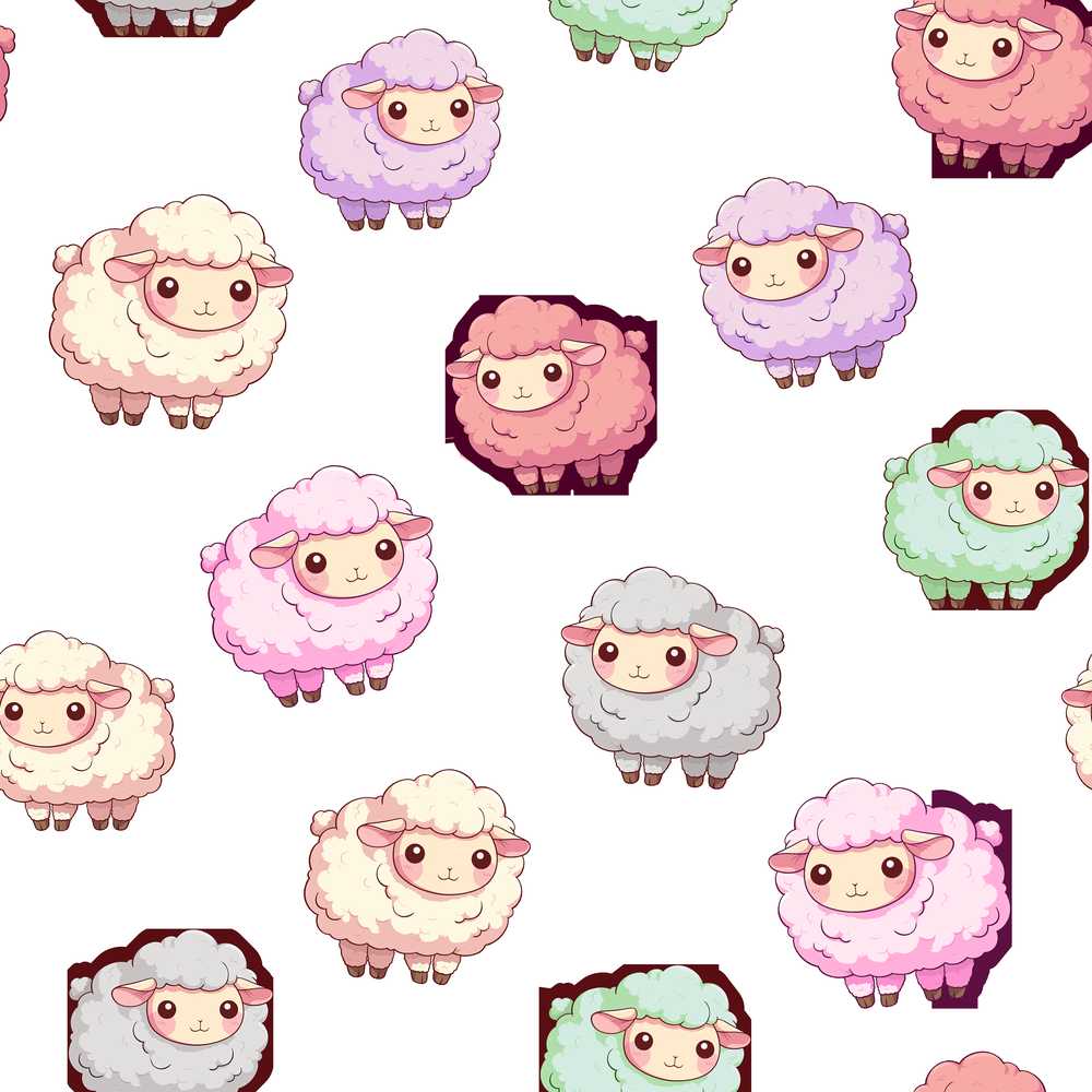 Cute Pastel Rainbow Sheep Lamb Decorative Repeat Pattern