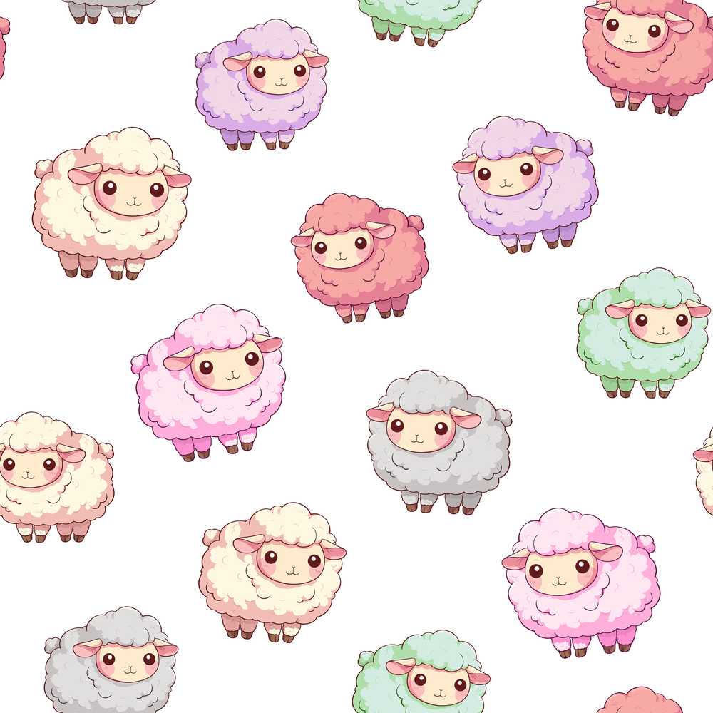 Cute Pastel Rainbow Sheep Lamb Soft Decorative Repeat