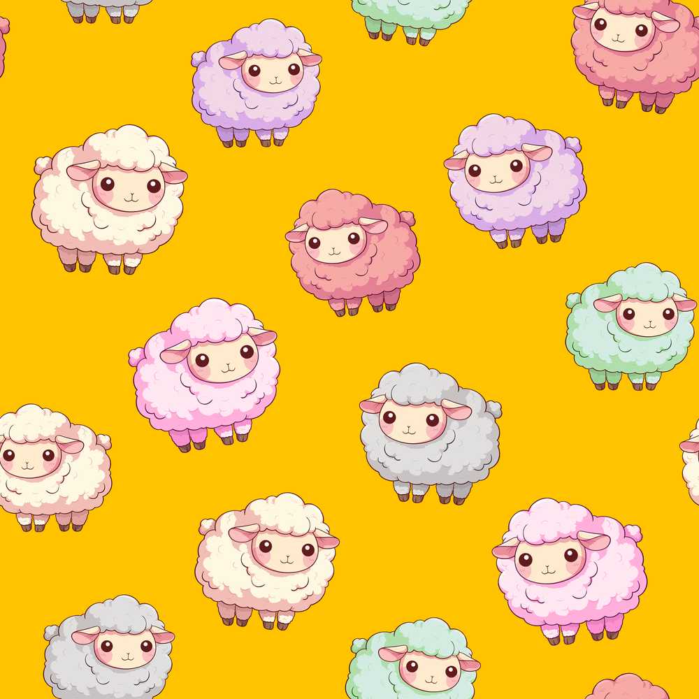 Cute Pastel Rainbow Sheep Lamb Stars Decorative Repeat