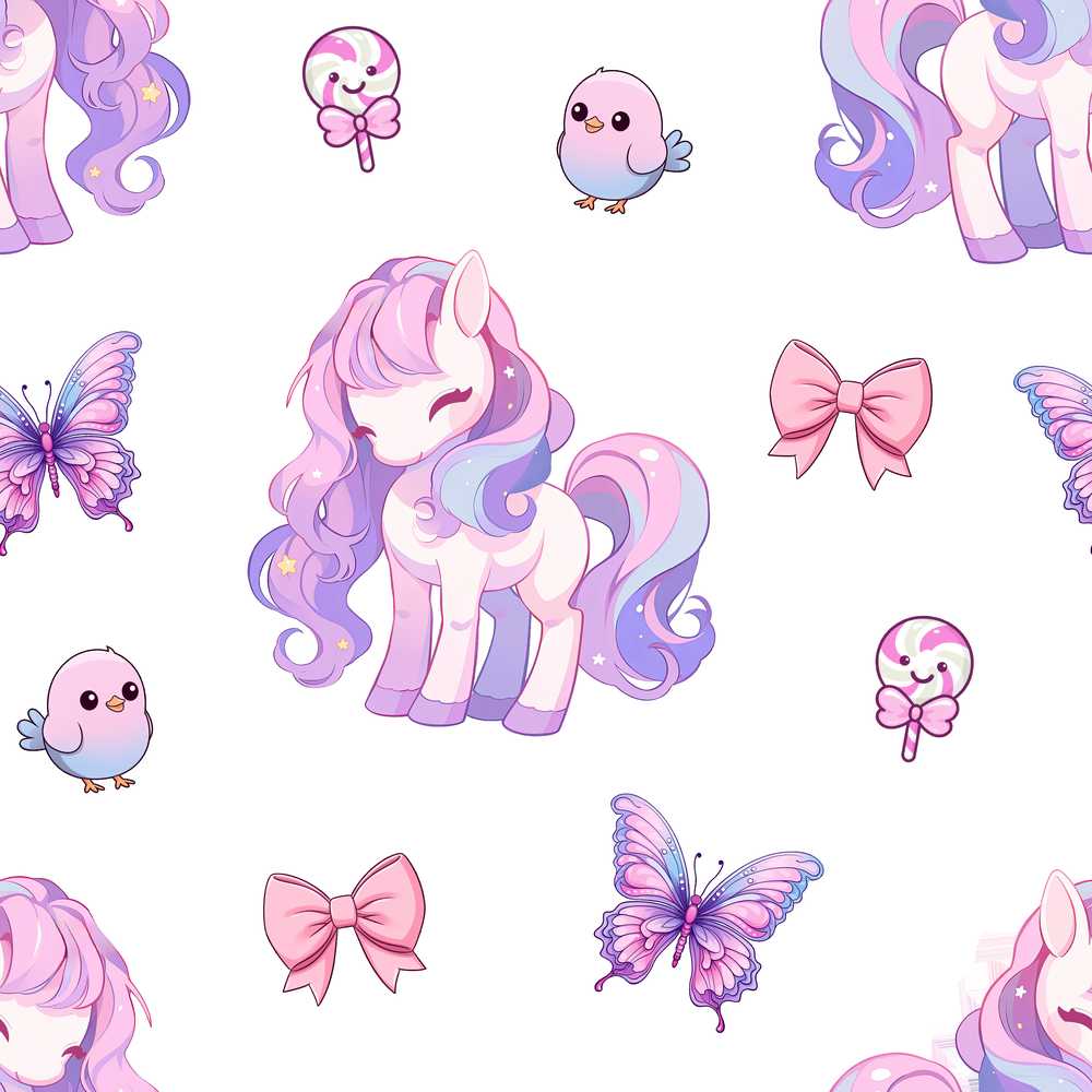 Cute Pastel Unicorn Bird Candy Butterfly Illustration Repeat