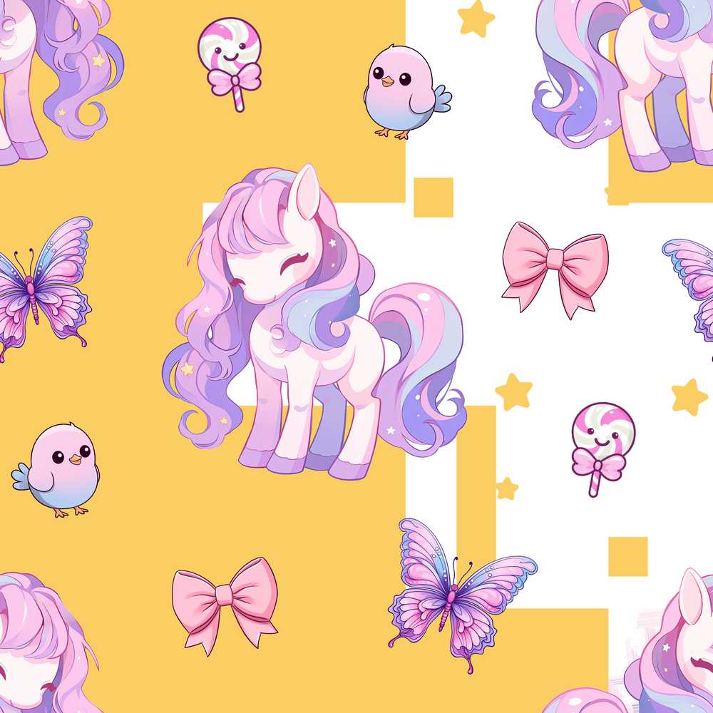 Cute Pastel Unicorn Bird Candy Stars Illustration Repeat