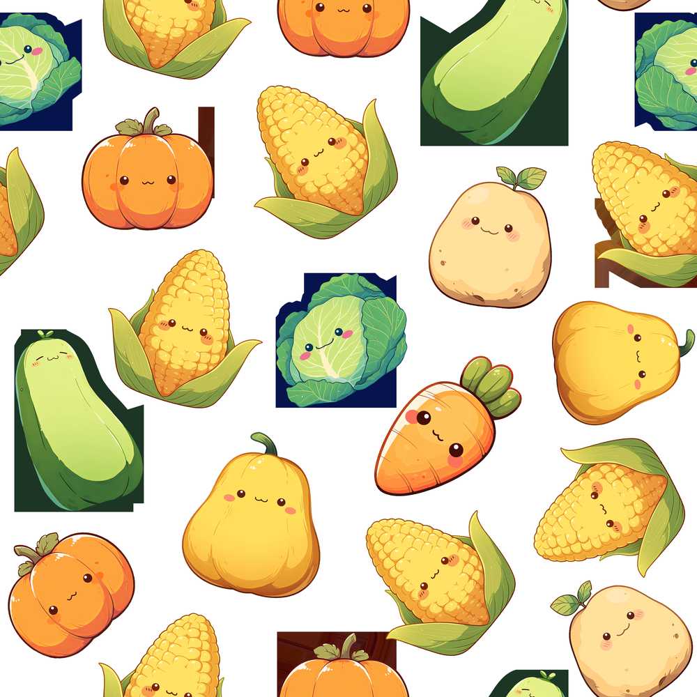Cute Kawaii Vegetables Corn Carrot Cabbage Pumpkin Spooky