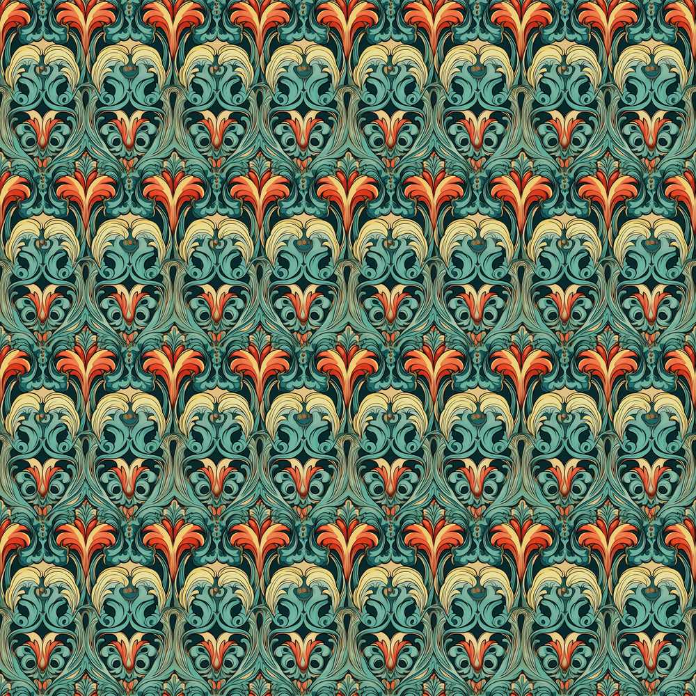 Elegant Vintage Floral Teal Orange Ornamental Wildflower Pattern Botanical