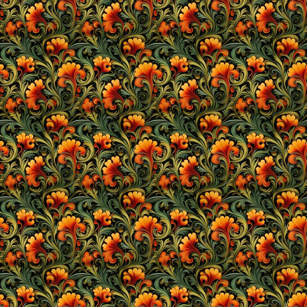 Elegant Vintage Floral Orange Green Classic Wildflower Pattern Botanical