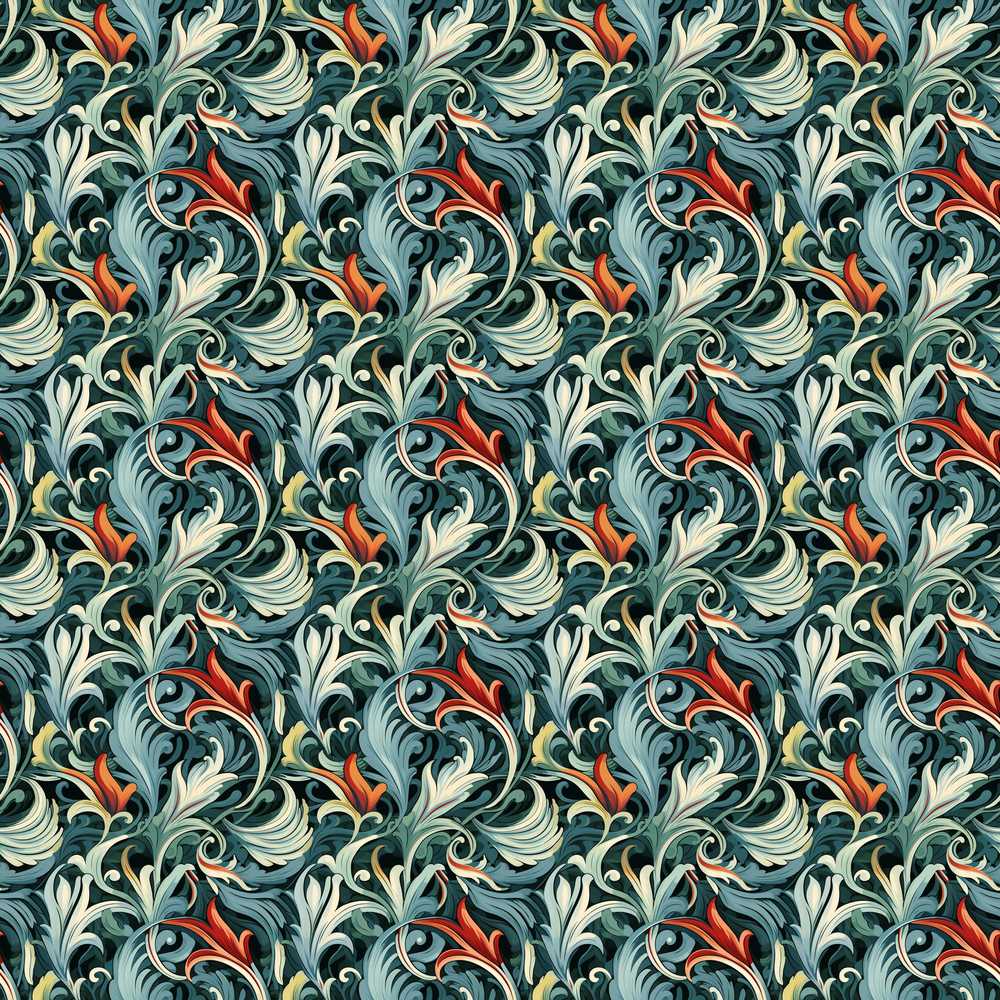 Elegant Vintage Floral Blue Cream Ornate Wildflower Pattern Botanical