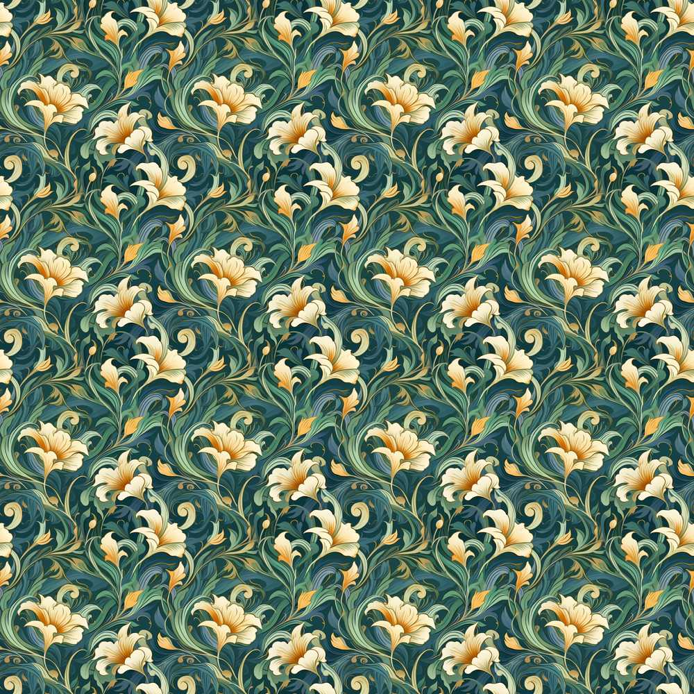 Elegant Vintage Floral Gold Teal Luxury Wildflower Pattern Botanical