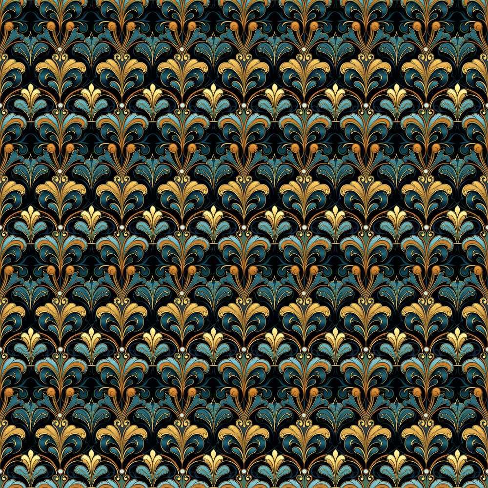 Luxury Teal Gold Ornate Damask Decorative Repeat Pattern