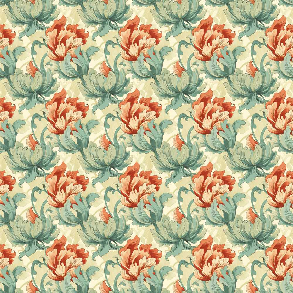 Vintage Cream Coral Floral Flow Wildflower Pattern Botanical